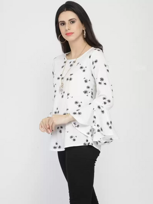 TANDUL  Casual Bell Sleeves Printed Women White Top