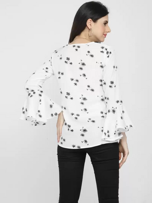 TANDUL  Casual Bell Sleeves Printed Women White Top