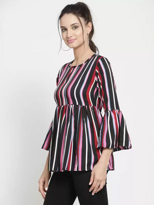 ZARVEY  Casual Bell Sleeves Striped Women Multicolor Top