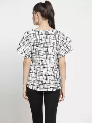 ZARVEY  Casual Ruffled Sleeves Printed Women Multicolor Top