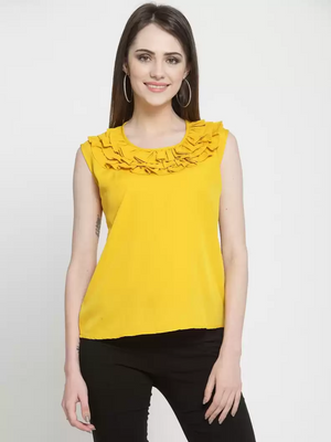 TANDUL  Casual Sleeveless Solid Women Yellow Top
