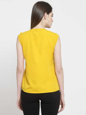 TANDUL  Casual Sleeveless Solid Women Yellow Top