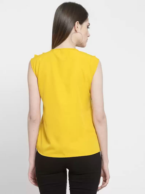 TANDUL  Casual Sleeveless Solid Women Yellow Top