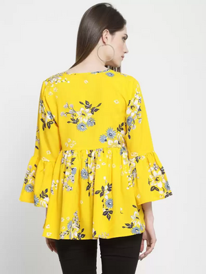 TANDUL  Casual Bell Sleeves Printed Women White, Grey, Yellow Top