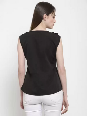 TANDUL  Casual Sleeveless Solid Women Black Top
