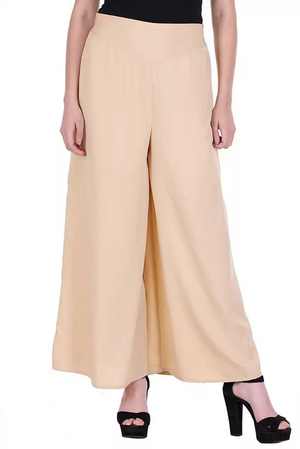 TANDUL  Flared Women Beige Poly Crepe Trousers