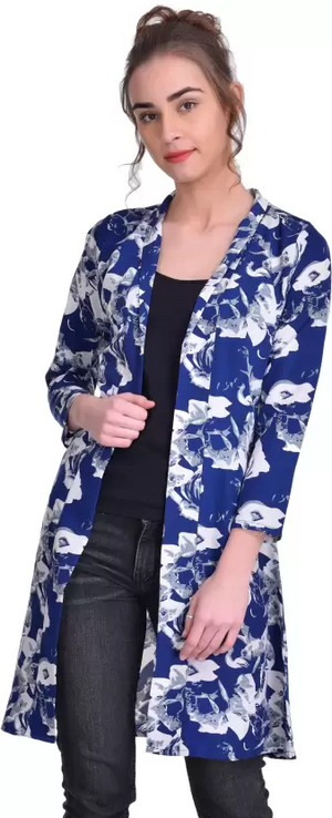TANDUL  Women TANDUL-7022 3/4 Sleeve White, Blue Shrug