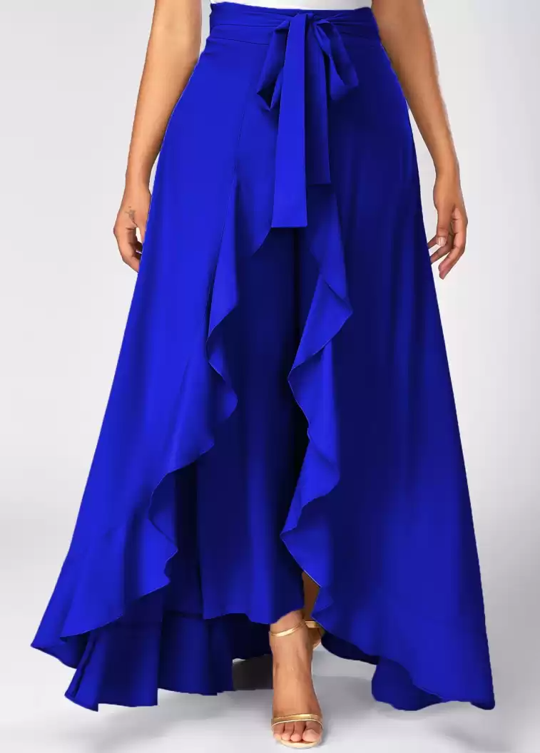 TANDUL  Flared Women Blue Poly Crepe Trousers