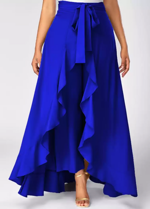 TANDUL  Flared Women Blue Poly Crepe Trousers