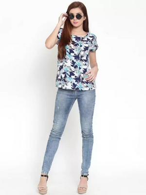 TANDUL  Casual Regular Sleeves Floral Print Women Multicolor Top