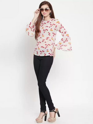 TANDUL  Casual Bell Sleeves Floral Print Women Multicolor Top