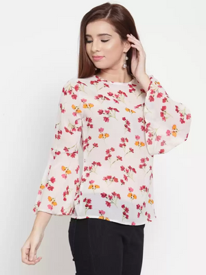 TANDUL  Casual Bell Sleeves Floral Print Women Multicolor Top