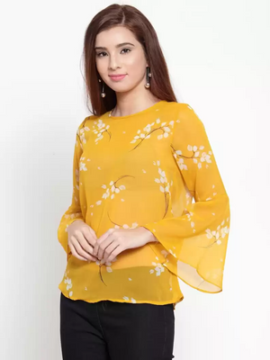 TANDUL  Casual Bell Sleeves Floral Print Women Multicolor Top