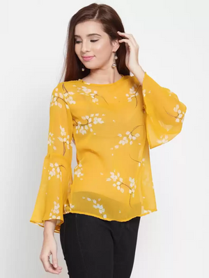 TANDUL  Casual Bell Sleeves Floral Print Women Multicolor Top