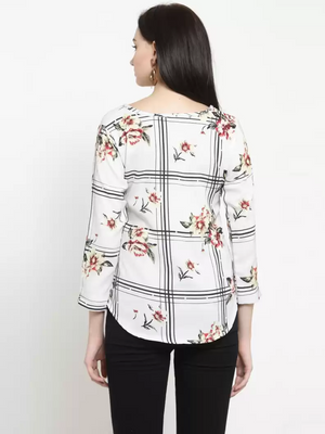 TANDUL  Casual Regular Sleeves Floral Print Women White Top