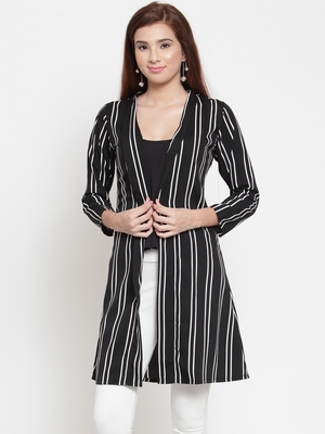 Women Straight 3/4 Sleeve Black Shrug