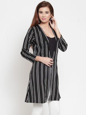 Women Straight 3/4 Sleeve Black Shrug