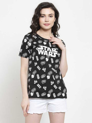 TANDUL  Printed Women Round Neck Black T-Shirt