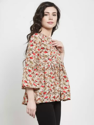 TANDUL  Casual Bell Sleeves Printed Women Red, Beige Top