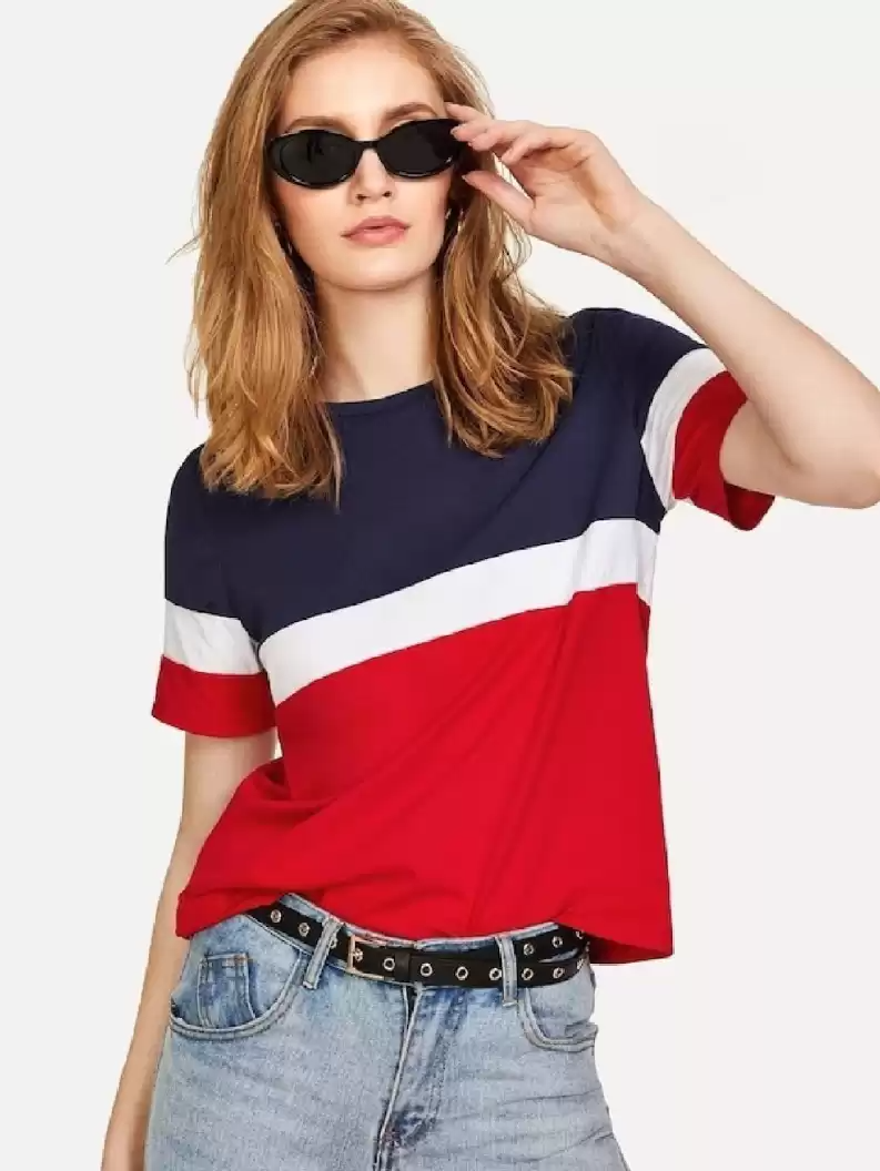 TANDUL  Color Block Women Round Neck Multicolor T-Shirt