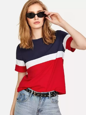 TANDUL  Color Block Women Round Neck Multicolor T-Shirt