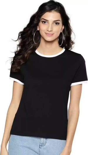 TANDUL  Solid Women Round Neck Black T-Shirt