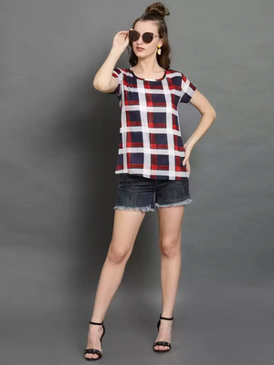 TANDUL  Casual Regular Sleeves Checkered Women Multicolor Top