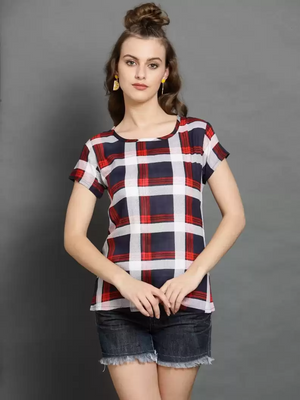 TANDUL  Casual Regular Sleeves Checkered Women Multicolor Top