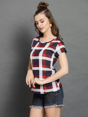 TANDUL  Casual Regular Sleeves Checkered Women Multicolor Top