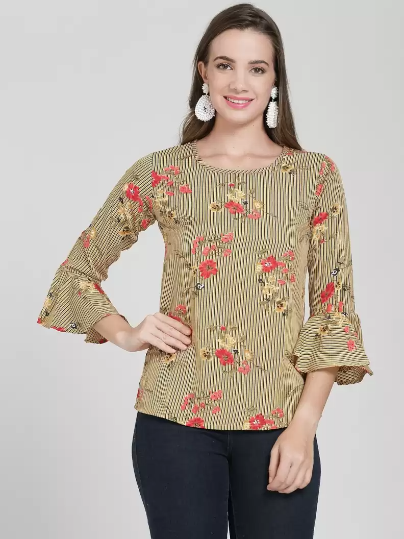 TANDUL  Casual Bell Sleeves Floral Print Women Multicolor Top