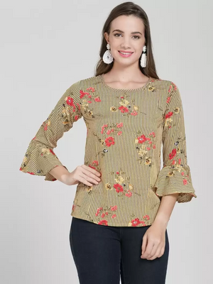 TANDUL  Casual Bell Sleeves Floral Print Women Multicolor Top