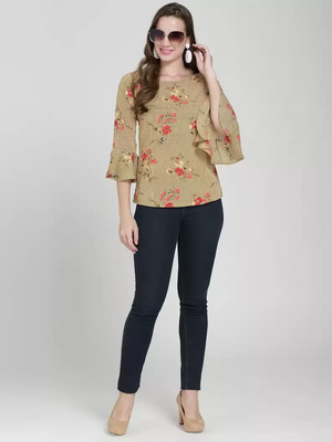 TANDUL  Casual Bell Sleeves Floral Print Women Multicolor Top