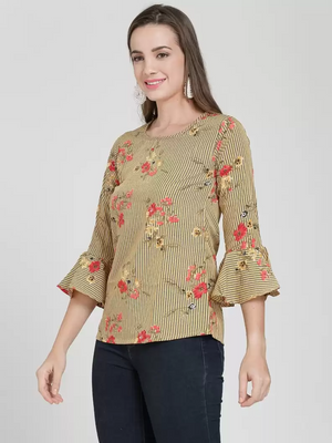 TANDUL  Casual Bell Sleeves Floral Print Women Multicolor Top