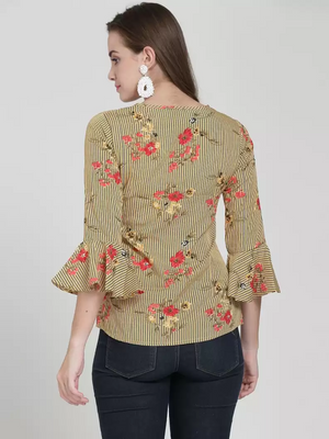 TANDUL  Casual Bell Sleeves Floral Print Women Multicolor Top