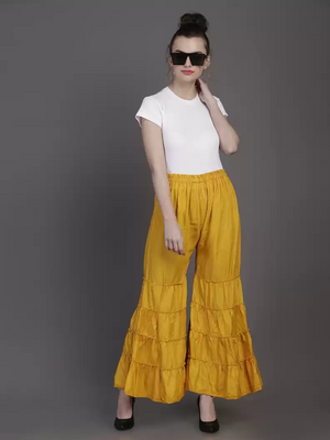 TANDUL  Regular Fit Women Yellow Rayon Trousers
