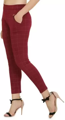TANDUL Maroon Jegging  (Checkered)