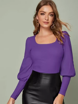TANDUL  Casual Puff Sleeves Solid Women Purple Top