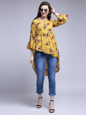 TANDUL  Casual Bell Sleeves Printed Women Yellow Top