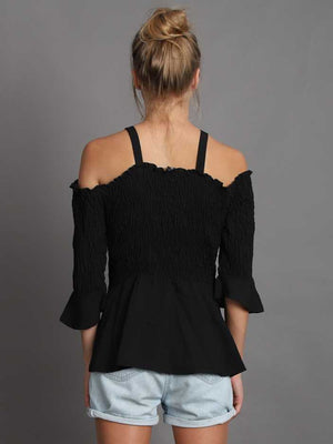 Casual Regular Sleeves Solid Women Black Top