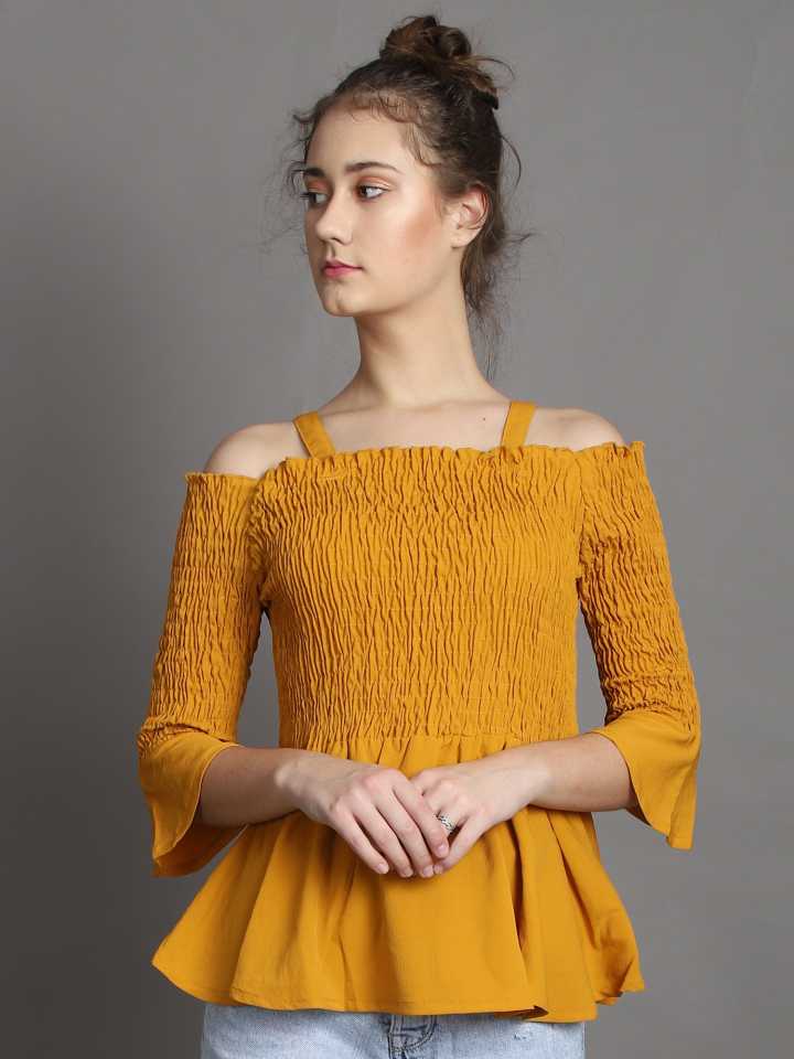 Casual Regular Sleeves Solid Women Yellow Top