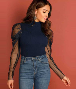 Casual Regular Sleeves Solid Women Blue Top