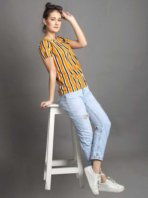 Casual Regular Sleeves Striped Women Multicolor Top