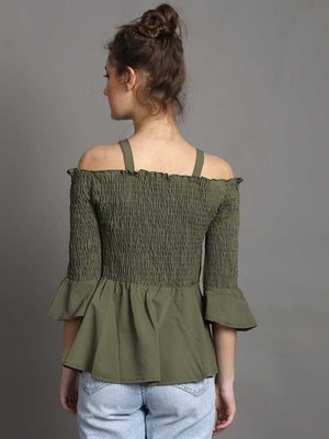 Casual Regular Sleeves Solid Women Green Top