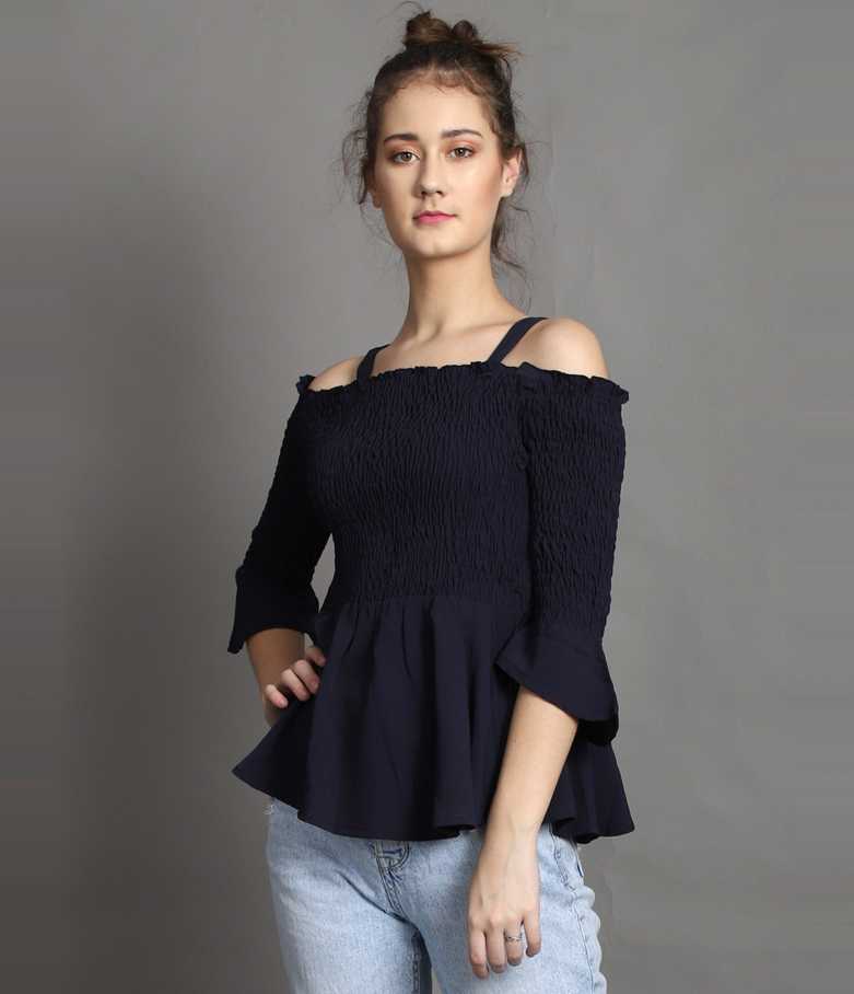 Casual Regular Sleeves Solid Women Blue Top