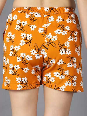 TANDUL  Floral Print Women Orange Basic Shorts