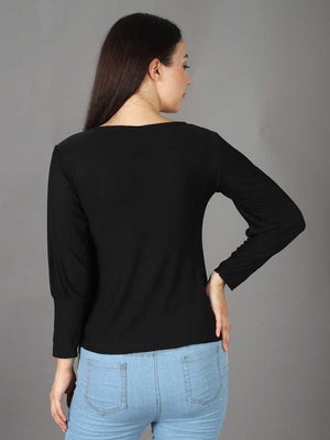 Casual Regular Sleeves Solid Women Black Top