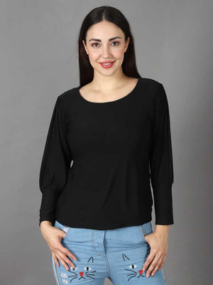 Casual Regular Sleeves Solid Women Black Top