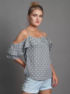 TANDUL  Casual Shoulder Straps Polka Print Women Multicolor Top