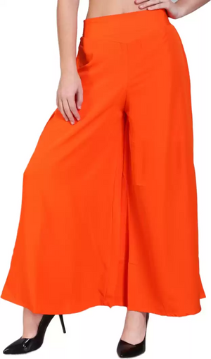 TANDUL  Flared Women Orange Crepe Trousers