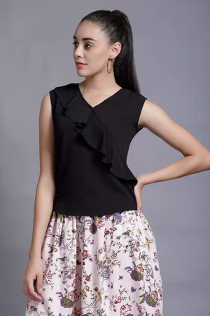 TANDUL  Casual Sleeveless Solid Women Black Top